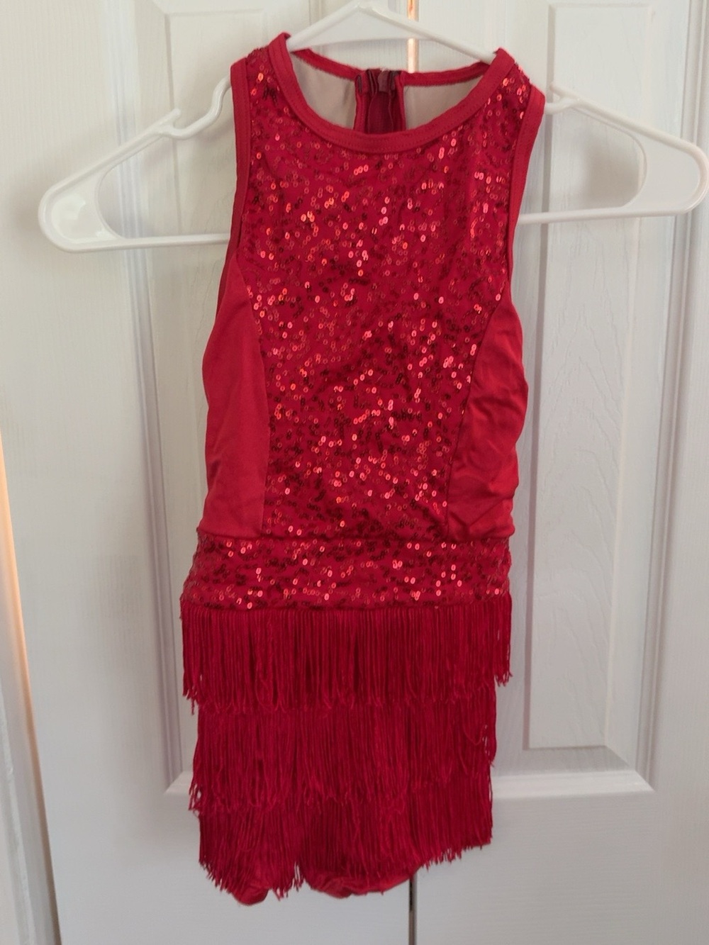 Weissman Red Sequin Fringe Dance costume, size MC (Medium Child).